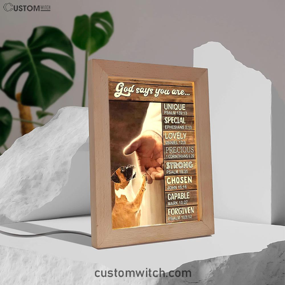 Boxer Boxer Jesus Hand God Says You Are Frame Lamp - Christian Art - Religious Home Decor