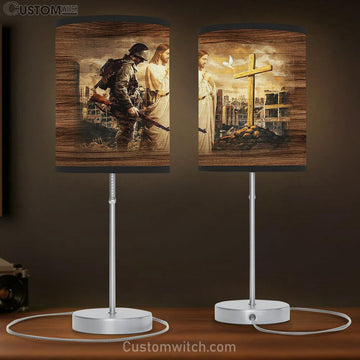 Brave Soldier Jesus Praying City In War Wooden Cross Table Lamp Gift - Bible Verse Table Lamp - Religious Bedroom Decor