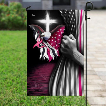 Breast Cancer Faith Christian Cross Garden Flag, Christian Flag, Scripture Flag, Garden Banner