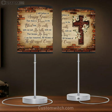 Brick Wall, Jesus Cross, The Old Rugged Cross Table Lamp