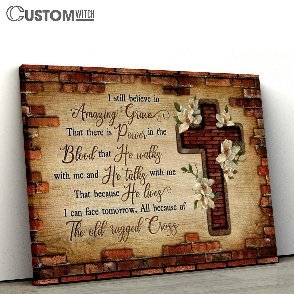 Brick Wall, Jesus Cross, The Old Rugged Cross Canvas Poster