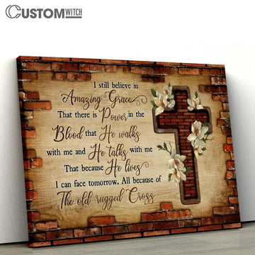 Brick Wall, Jesus Cross, The Old Rugged Cross Canvas Poster