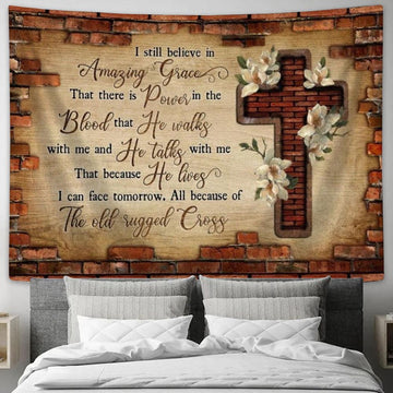 Brick Wall, Jesus Cross, The Old Rugged Cross Tapestry, Tapestries for Living Room Bedroom