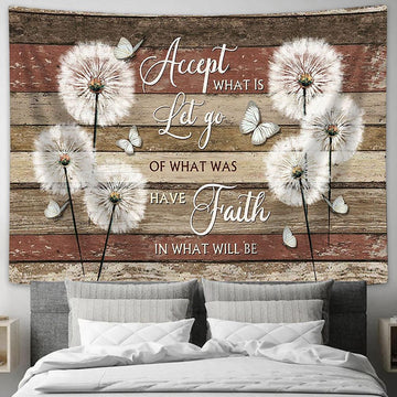 Brilliant Dandelion Field Accept What Is Let Go Wall Art Tapestry - Christian Wall Art - Religious Art
