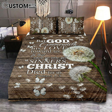 But God Commendeth His Love Toward Us Romans 5 8 Quilt Bedding Set Bedroom - Christian Cover Twin Bedding Quilt Bedding Set - Religious Quilt Bedding Set Prints