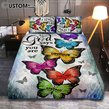 Butterfly God Says You Are Quilt Bedding Set Art - Bible Verse Bedroom