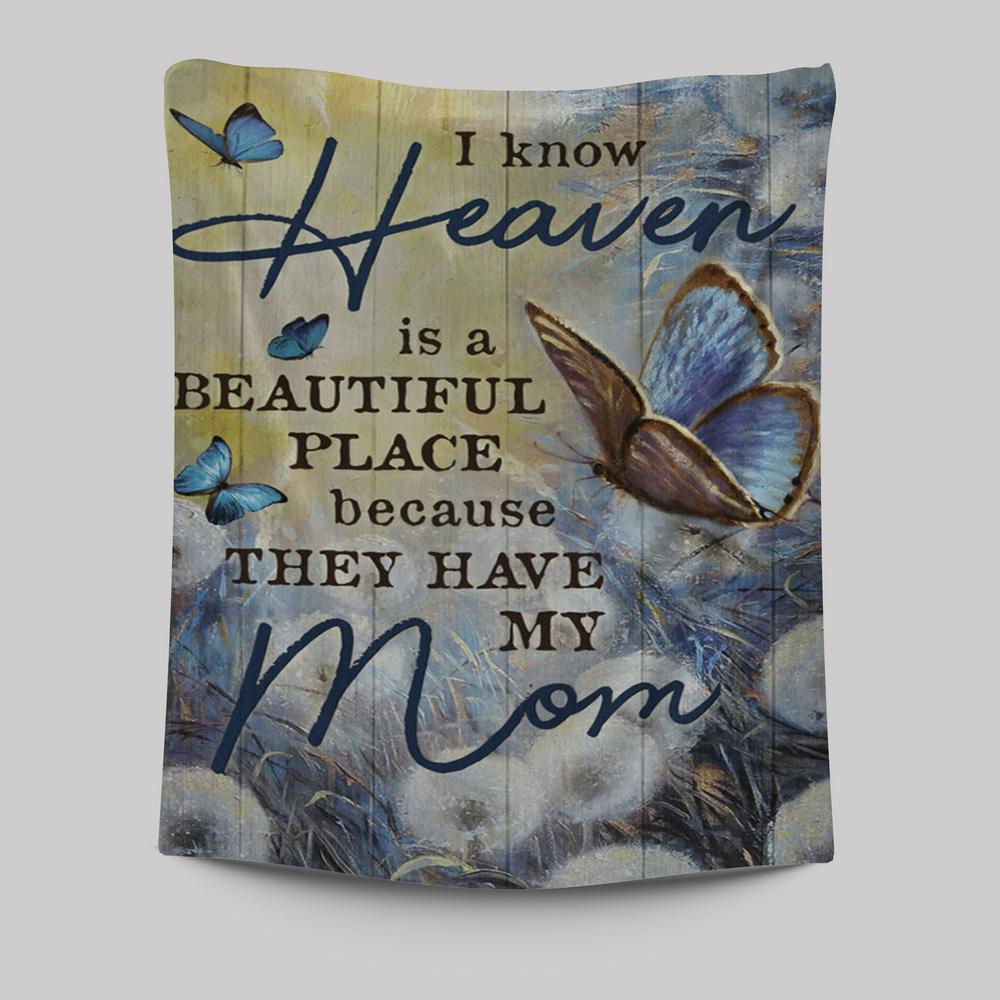 Butterfly Dandelion Field I Know Heaven Is A Beautiful Place Tapestry Wall Art - Christian Wall Art Decor - Religious Tapestries Wall Hanging Prints