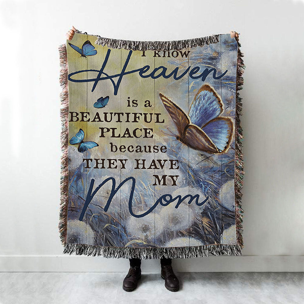 Butterfly Dandelion Field I Know Heaven Is A Beautiful Place Woven Throw Blanket - Christian Throw Blanket Decor - Religious Woven Blanket Prints