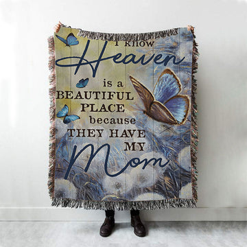 Butterfly Dandelion Field I Know Heaven Is A Beautiful Place Woven Throw Blanket - Christian Throw Blanket Decor - Religious Woven Blanket Prints