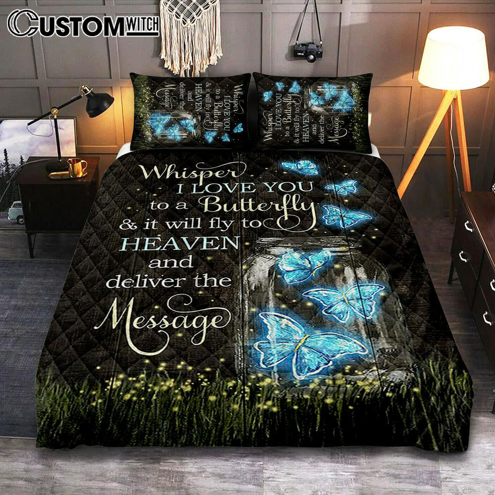 Butterfly Firefly Whisper I Love You To A Butterfly Quilt Bedding Set Bedroom - Christian Quilt Bedding Set Prints - Bible Verse Quilt Bedding Set Art