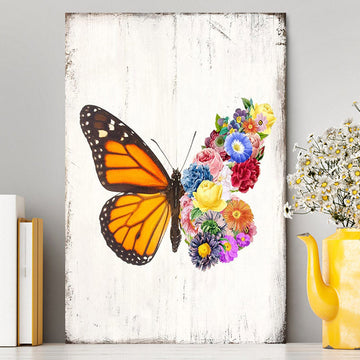 Butterfly Floral Canvas Wall Art - Gift For Women