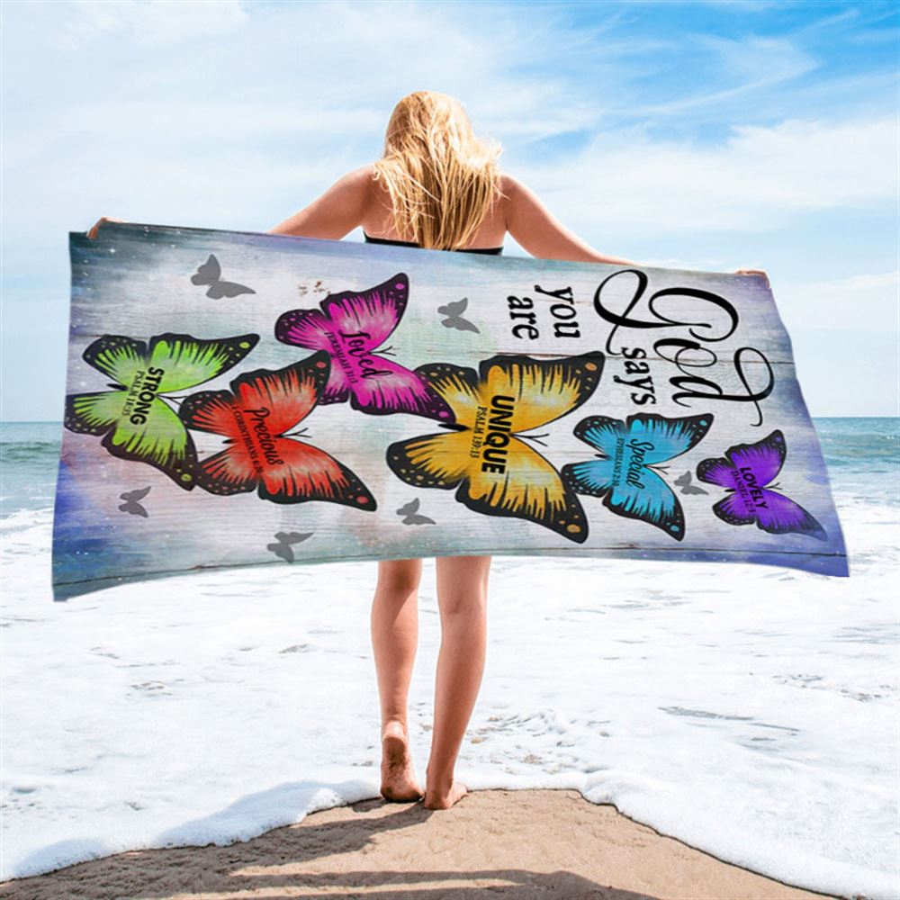 Butterfly God Says You Are Beach Towel - Bible Verse Beach Towel - Christian Inspirational Beach Towel