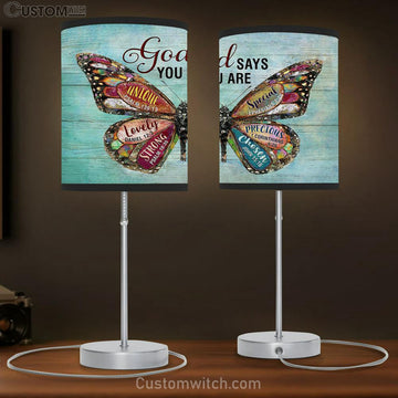 Butterfly God Says You Are Table Lamp Gift - Bible Verse Table Lamp - Religious Bedroom Decor