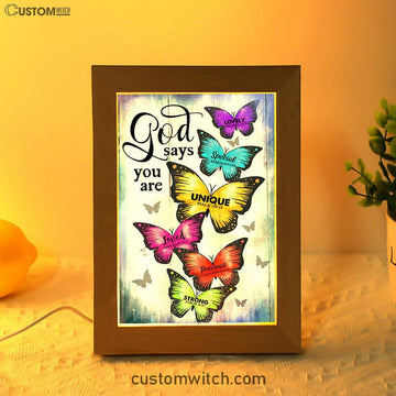 Butterfly God Says You Are Frame Lamp Art - Bible Verse Art - Christian Inspirational Decor