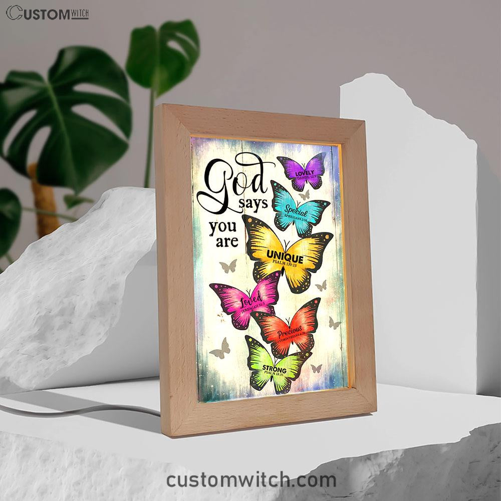 Butterfly God Says You Are Frame Lamp Art - Bible Verse Art - Christian Inspirational Decor