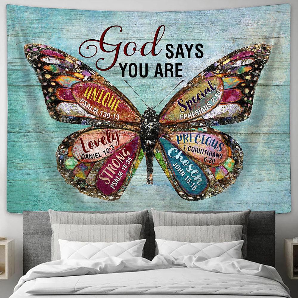 Butterfly God Says You Are Tapestry Wall Art - Bible Verse Tapestry - Religious Tapestry Wall Hanging