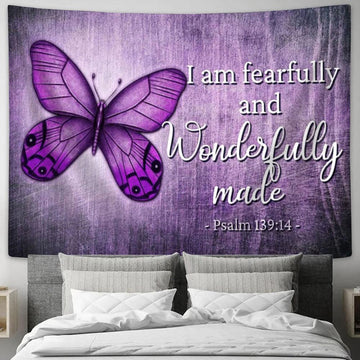 Butterfly Psalm 13914 I Am Fearfully And Wonderfully Made Tapestry Prints - Religious Wall Decor - Christian Tapestry Wall Art