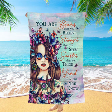 Butterfly You Are Braver Than You Believe Beach Towel - Christian Beach Towel - Bible Verse Beach Towel