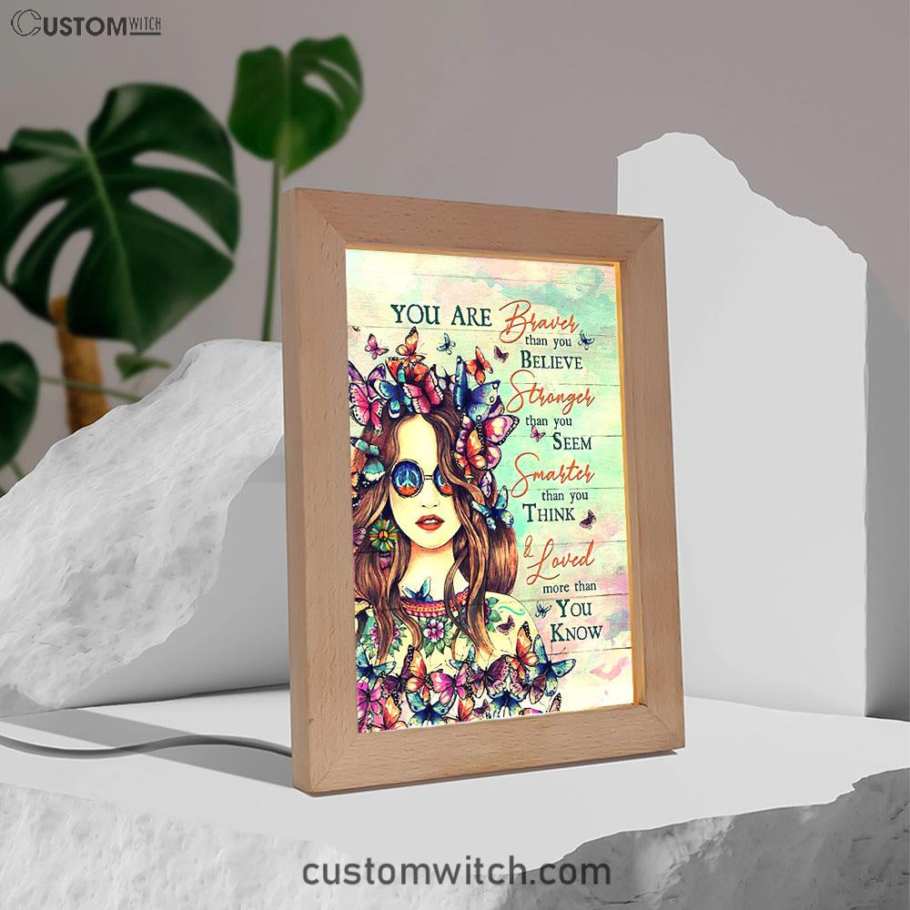 Butterfly You Are Braver Than You Believe Frame Lamp Art - Christian Night Light - Bible Verse Wooden Lamp