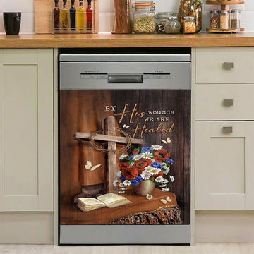 By His Wounds We Are Healed Cross Dishwasher Cover, Bible Verse Dishwasher Magnet Cover, Christian Inspirational Kitchen Decor