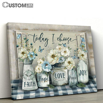 Camellia Blue Butterfly Today I Choose Joy Canvas Wall Art - Bible Verse Canvas - Religious Prints