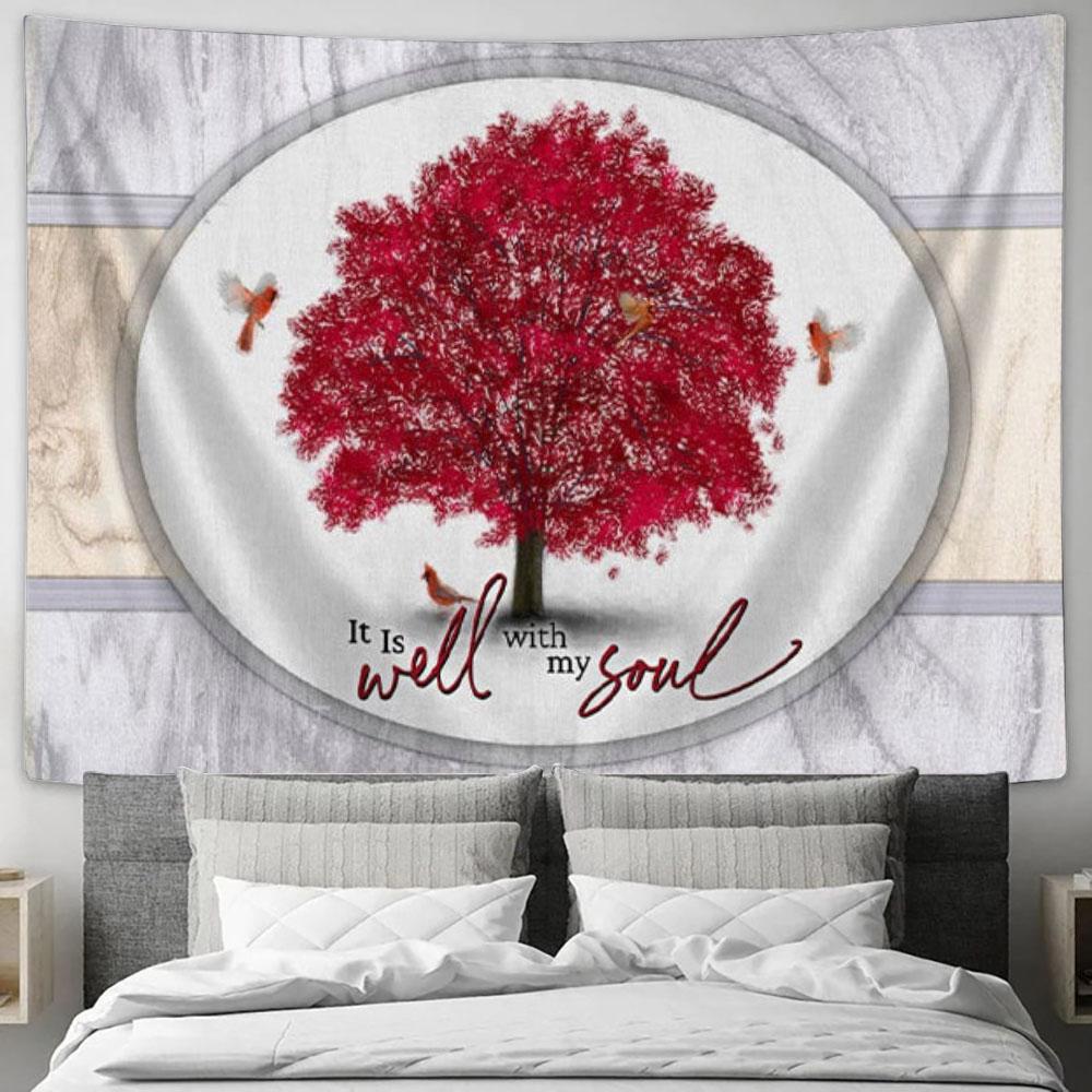 Cardinal Birds - It Is Well With My Soul Tapestry Wall Art - For Christmas - Christian Wall Decor