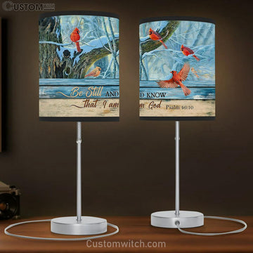 Cardinal Blue Light Be Still And Know That I Am God Table Lamp Gift - Bible Verse Table Lamp - Religious Bedroom Decor