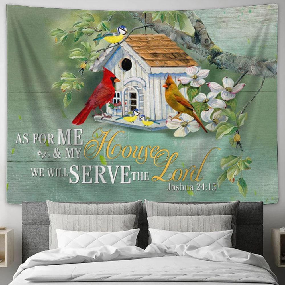Cardinal Couple - Joshua 2415 We Will Serve The Lord Tapestry Wall Art - Christian Wall Decor
