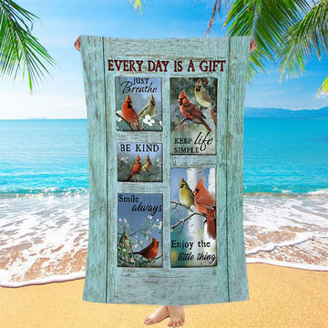 Cardinal Every Day Is A Gift Beach Towel - Bible Verse Beach Towel - Christian Inspirational Beach Towel