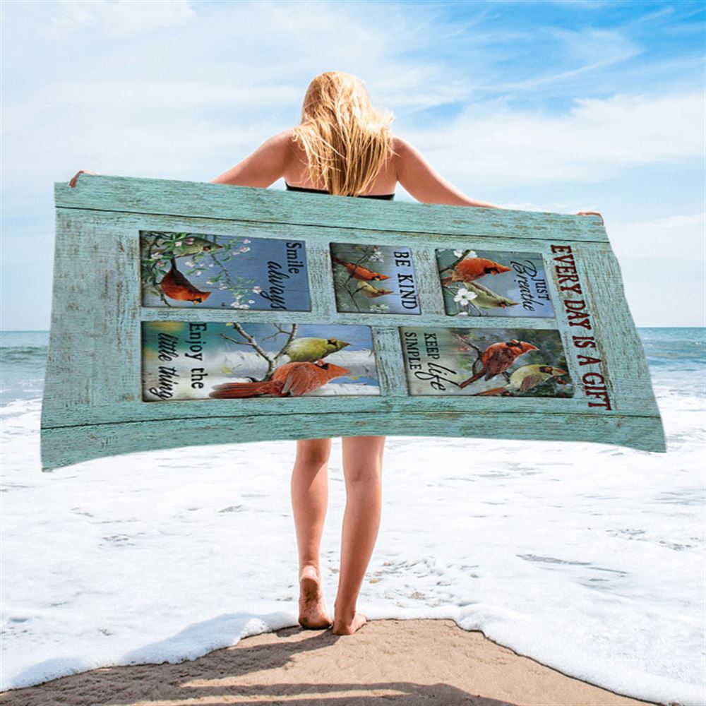 Cardinal Every Day Is A Gift Beach Towel - Bible Verse Beach Towel - Christian Inspirational Beach Towel