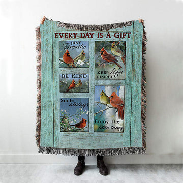 Cardinal Every Day Is A Gift Woven Blanket Art - Bible Verse Throw Blanket - Christian Inspirational Boho Blanket