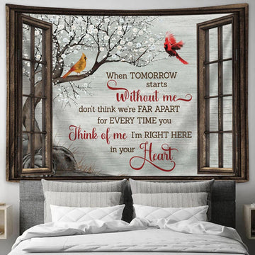 Cardinal I&#39;m Right Here In Your Heart Large Tapestry Art - Christian Wall Art Home Decor - Religious Tapestry Prints