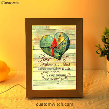 Cardinal Love Is Patient Love Is Kind Frame Lamp - Christian Art - Religious Home Decor