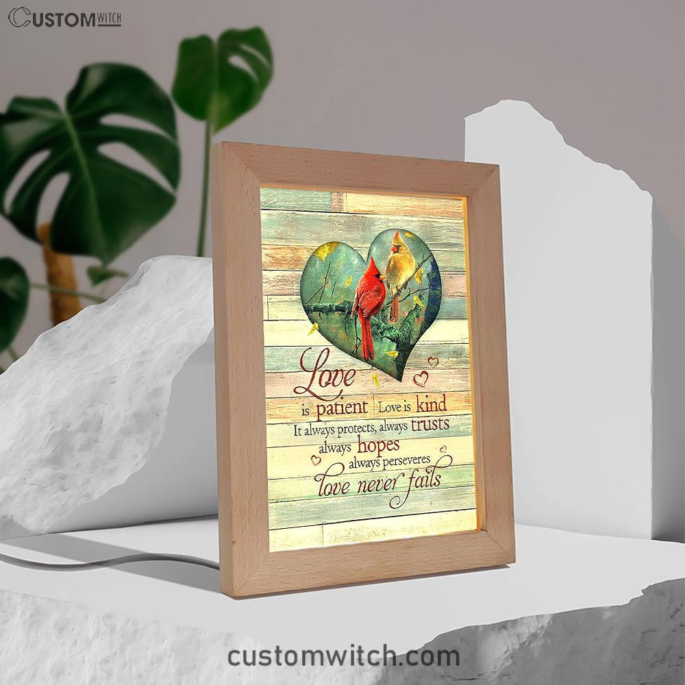 Cardinal Love Is Patient Love Is Kind Frame Lamp - Christian Art - Religious Home Decor