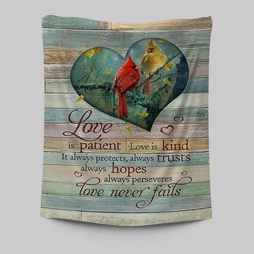 Cardinal Love Is Patient Love Is Kind Tapestry - Christian Wall Art - Religious Home Decor
