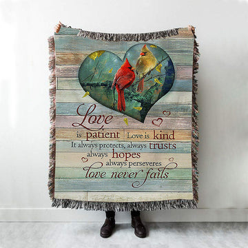 Cardinal Love Is Patient Love Is Kind Woven Blanket - Christian Throw Blanket - Religious Home Decor