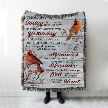 Cardinal Red Cranberry I Thought Of You Today Woven Blanket Art - Bible Verse Throw Blanket - Christian Inspirational Boho Blanket