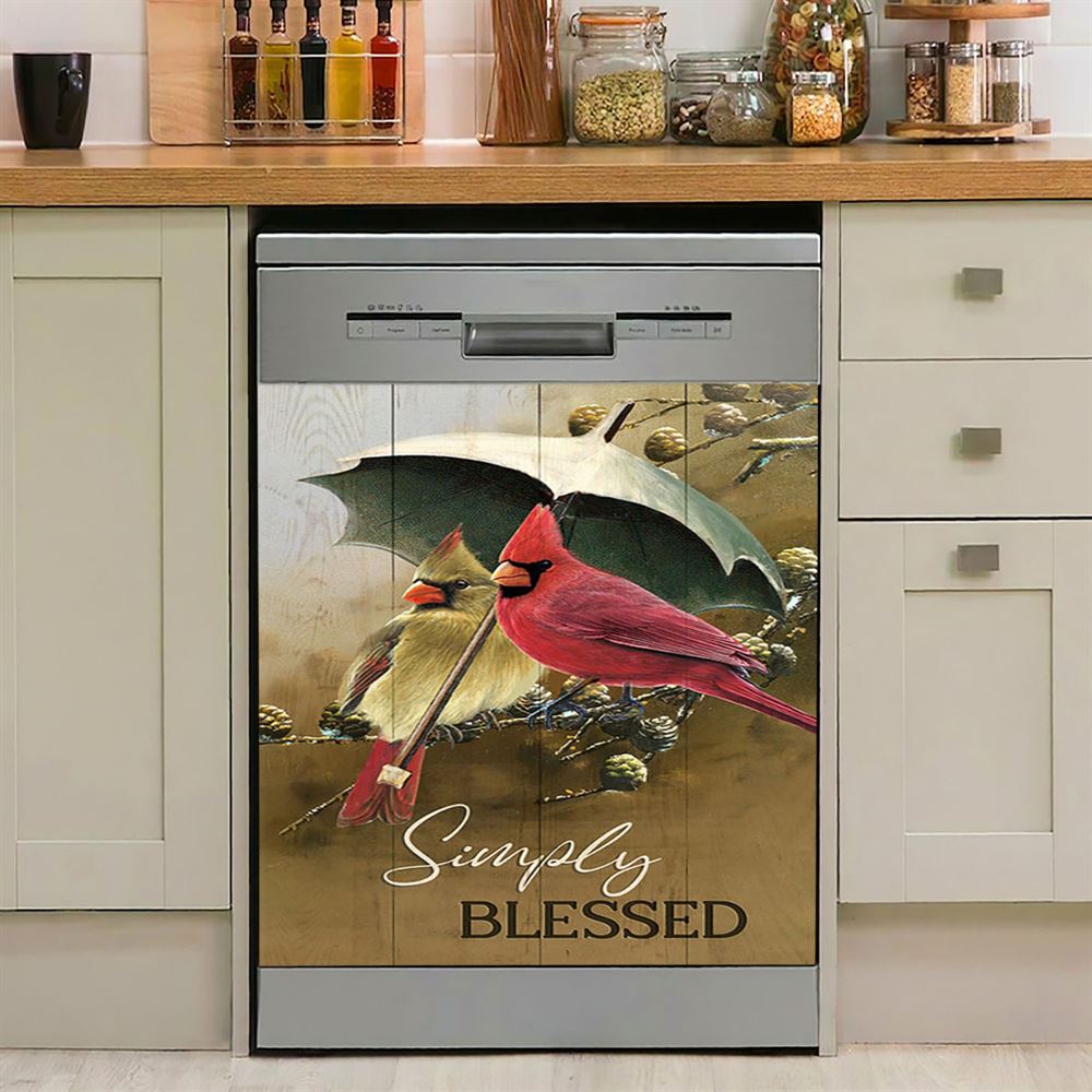 Cardinal Simply Blessed Dishwasher Cover, Bible Verse Dishwasher Magnet Cover, Christian Inspirational Kitchen Decor