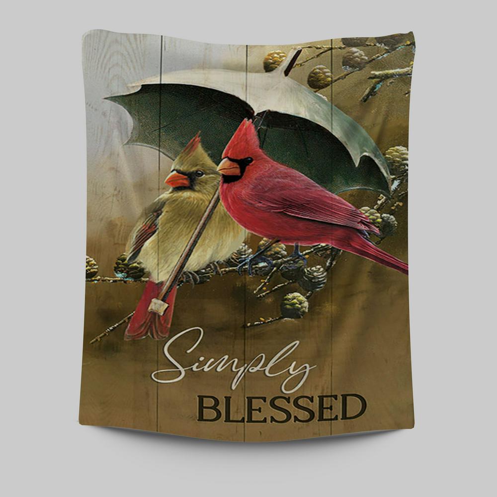 Cardinal Simply Blessed Tapestry Art - Bible Verse Wall Art - Christian Inspirational Wall Decor