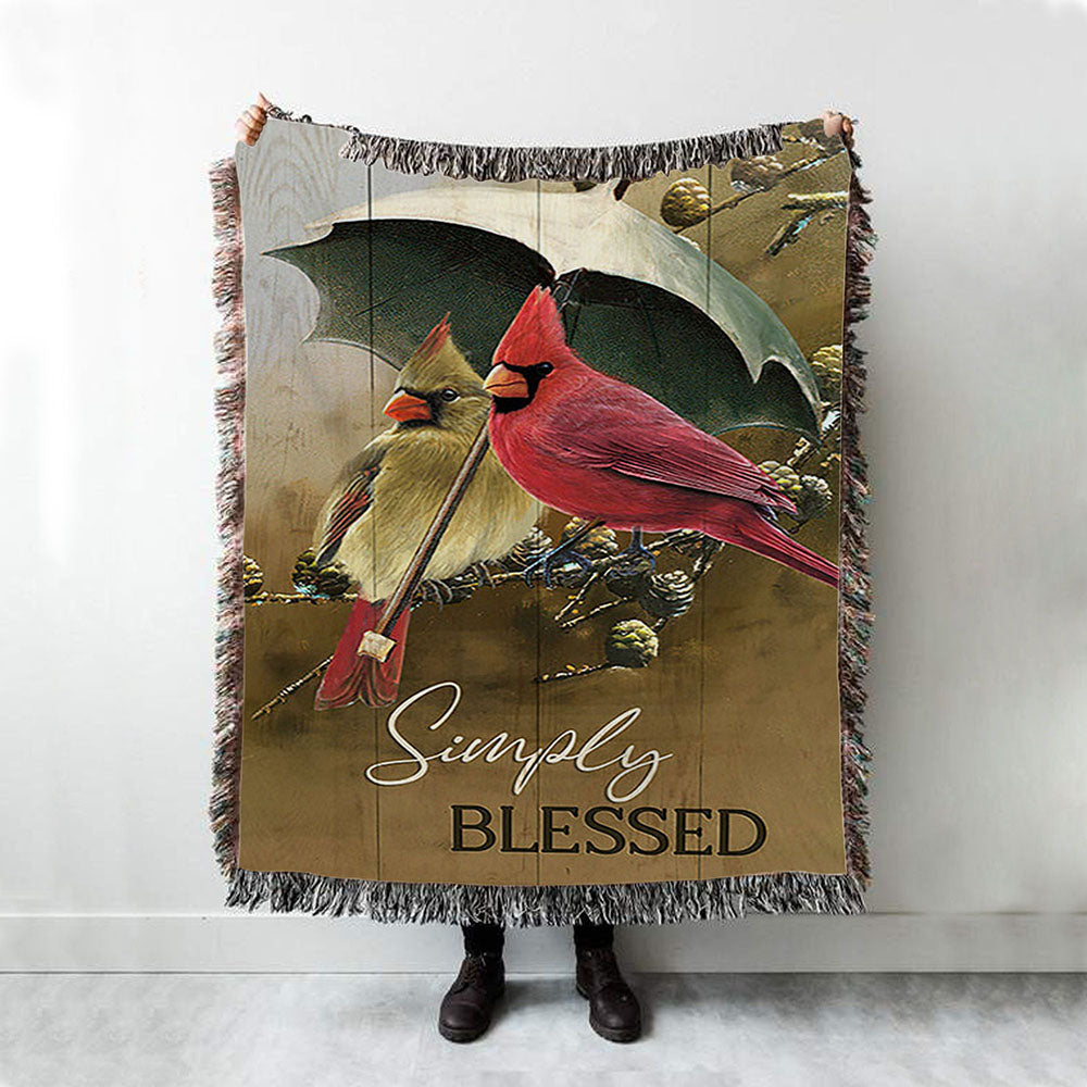 Cardinal Simply Blessed Woven Blanket Art - Bible Verse Throw Blanket - Christian Inspirational Boho Blanket
