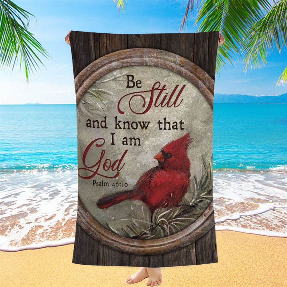 Cardinal Winter Forest Be Still And Know That I Am God Beach Towel, Christian Beach Towel, Christian Gift, Gift For Women