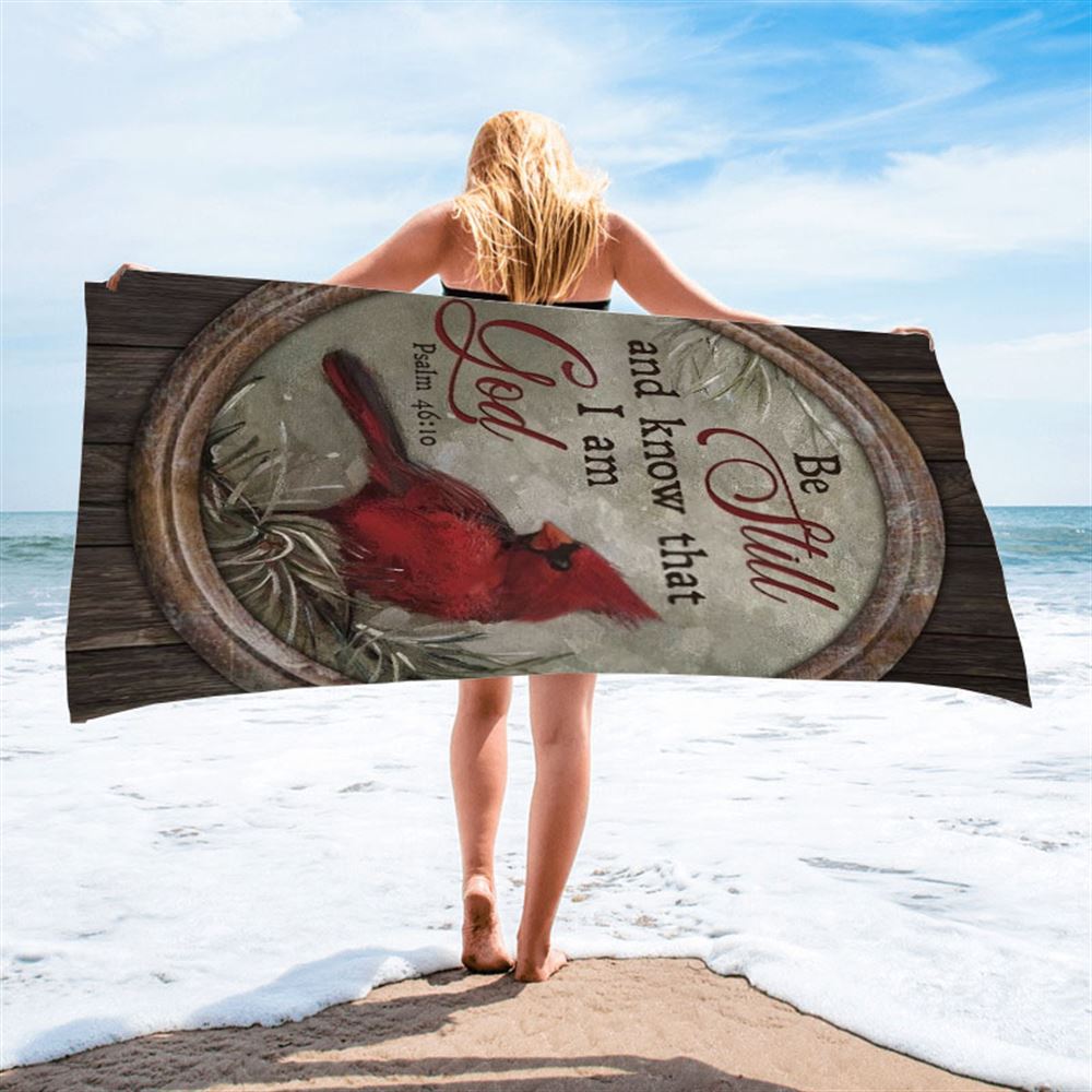 Cardinal Winter Forest Be Still And Know That I Am God Beach Towel, Christian Beach Towel, Christian Gift, Gift For Women