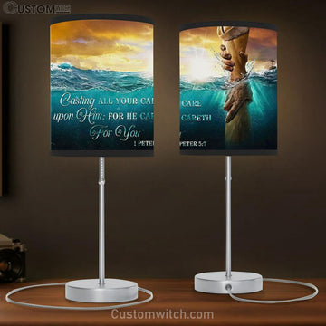 Casting All Your Care Upon Him 1 Peter 57 Kjv Table Lamp Print - Bible Verse Lamp Gift - Christian Bedroom Decor