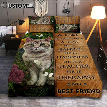 Cat Flower Garden Butterfly - A Cat Is Not Just A Cat Quilt Bedding Set Bedroom - Christian Quilt Bedding Set Prints - Bible Verse Quilt Bedding Set Art