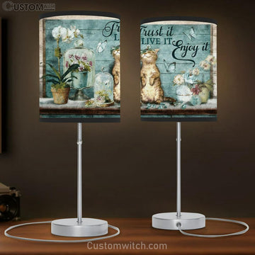 Cat Flower God Has A Plan Trust It Live It Enjoy It Table Lamp
