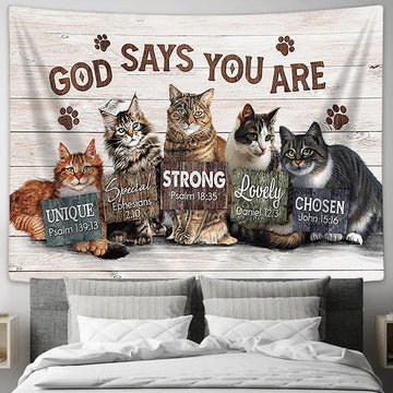 Cat God Says You Are Tapestry Wall Art - Bible Verse Tapestry - Religious Tapestry Wall Hanging