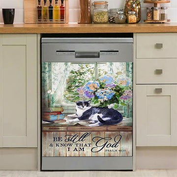 Cat Hydrangea Vase Book, Be Still And Know That I Am God Dishwasher Cover, Christian Dishwasher Magnet Cover, Bible Verse Kitchen Decor