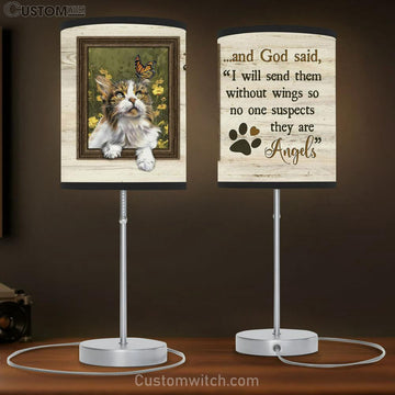 Cat I Will Send Them Without Wings Table Lamp Painting - Christian Lamp Gift - Gifts For Cat Lovers
