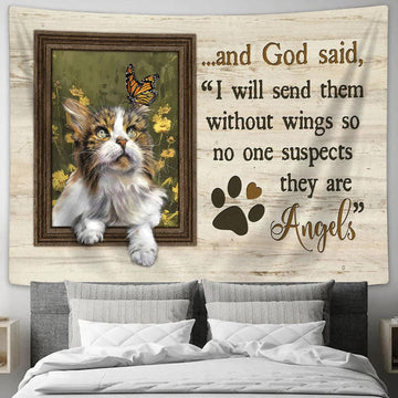 Cat I Will Send Them Without Wings Tapestry Painting - Christian Wall Art - Gifts For Cat Lovers