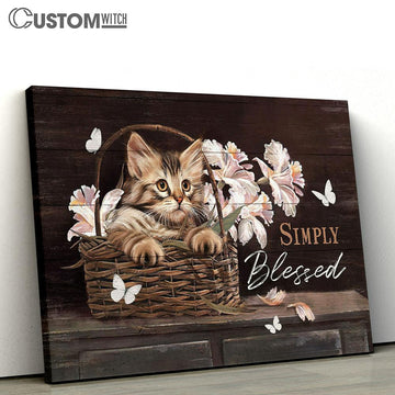 Cat Light Pink Flower Simply Blessed Canvas Wall Art - Bible Verse Canvas - Religious Prints